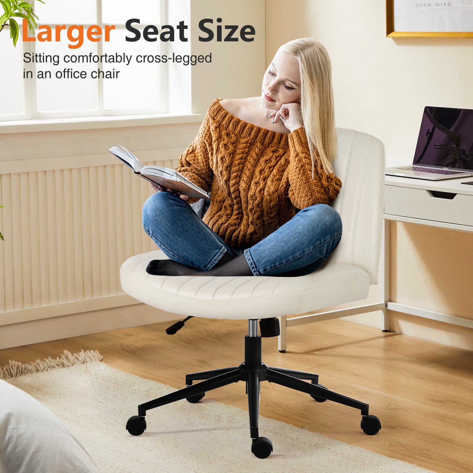 Office chair, backrest, armless office chair, adjustable swivel for comfortable home office, beige,-UH Decor-Default-Urbanheer