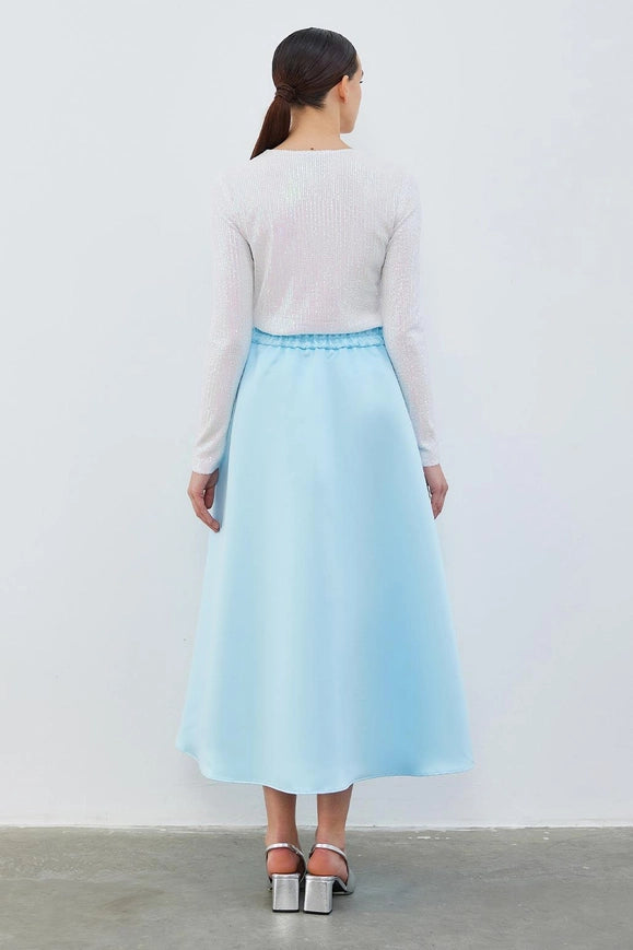Ole Pleated High Waist Taffeta Skirt Baby Blue-Skirt-Kadriye Baştürk-36-Urbanheer