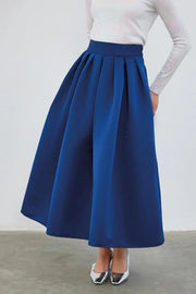 Ole Pleated High Waist Taffeta Skirt Navy Blue-Skirt-Kadriye Baştürk-36-Urbanheer