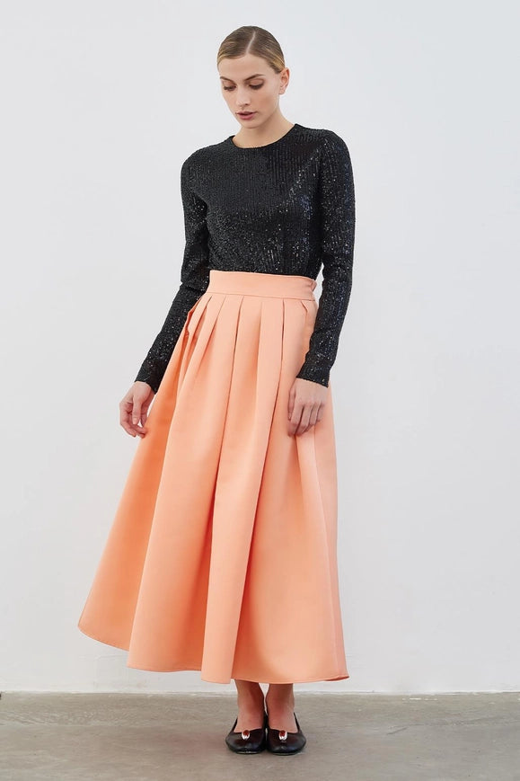 Ole Pleated High Waist Taffeta Skirt Peach-Skirt-Kadriye Baştürk-36-Urbanheer