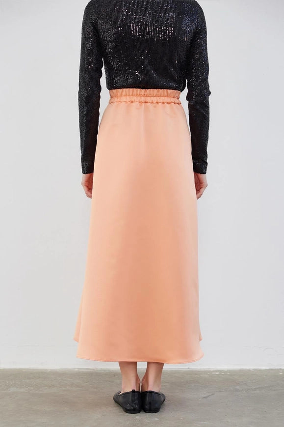 Ole Pleated High Waist Taffeta Skirt Peach-Skirt-Kadriye Baştürk-36-Urbanheer
