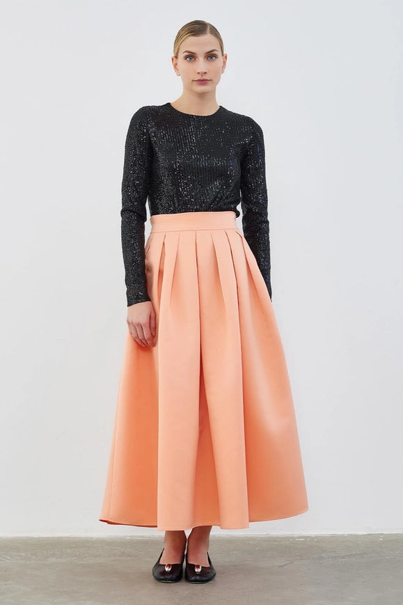 Ole Pleated High Waist Taffeta Skirt Peach-Skirt-Kadriye Baştürk-36-Urbanheer