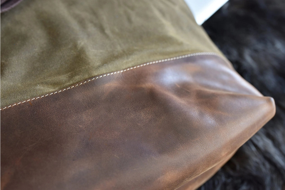 Olive Boyfriend Tote Canvas Bag-Tote Bags-Kiko Leather-17" L x 15" W x 6" D-Urbanheer