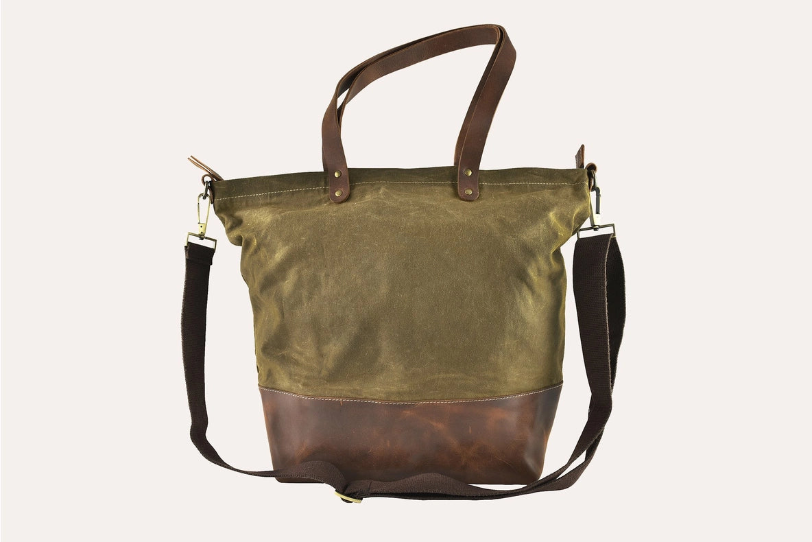 Olive Boyfriend Tote Canvas Bag-Tote Bags-Kiko Leather-17" L x 15" W x 6" D-Urbanheer
