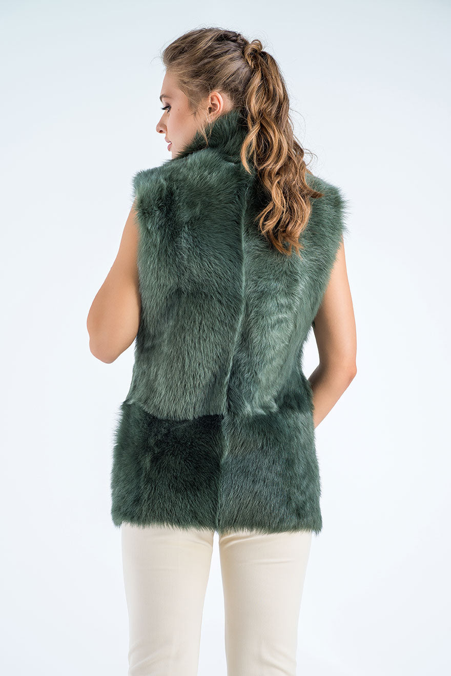 Olive Geniune Reversible Sheepskin Fur Vest-Fur Vests & Gilets-Buy Me Fur Ltd-Olive-S-Genuine Tuscan Lambskin Fur-Urbanheer