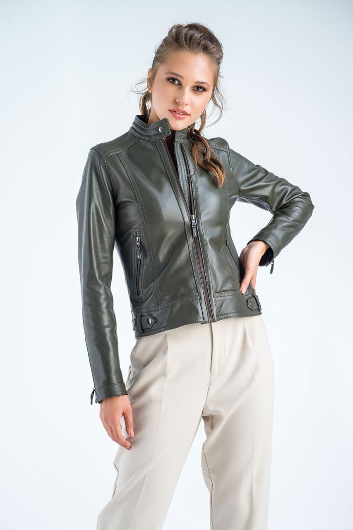 Olive Genuine Cropped Leather Jacket-Leather Jackets-Buy Me Fur Ltd-Olive-S-Genuine Leather-Urbanheer