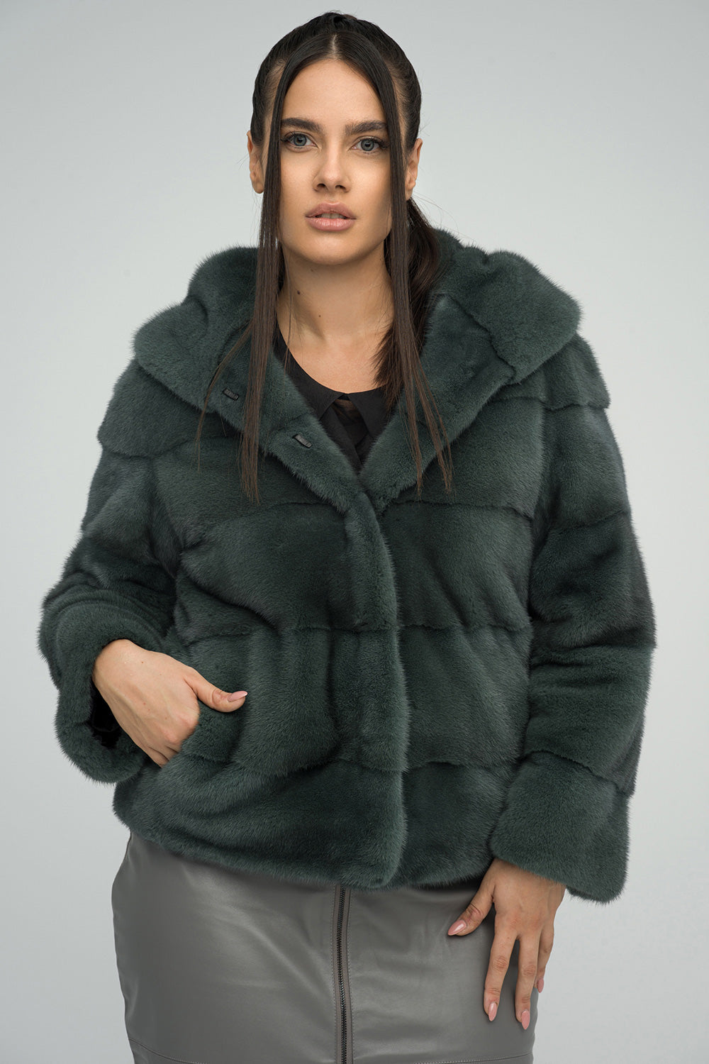 Olive Genuine Hooded Mink Fur Coat-Fur Coats-Buy Me Fur Ltd-Olive-XS-Genuine Mink Fur-Urbanheer