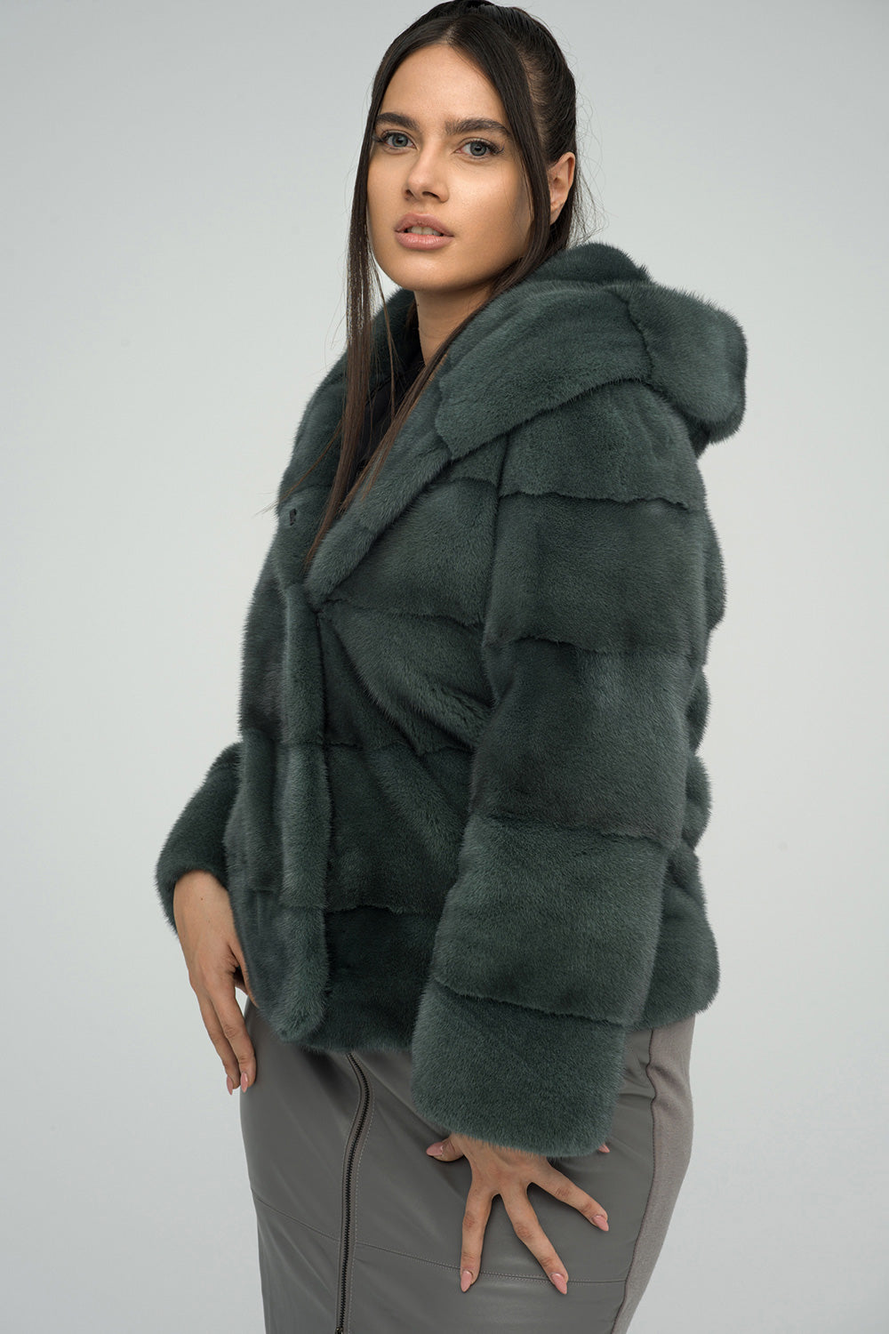 Olive Genuine Hooded Mink Fur Coat-Fur Coats-Buy Me Fur Ltd-Olive-XS-Genuine Mink Fur-Urbanheer