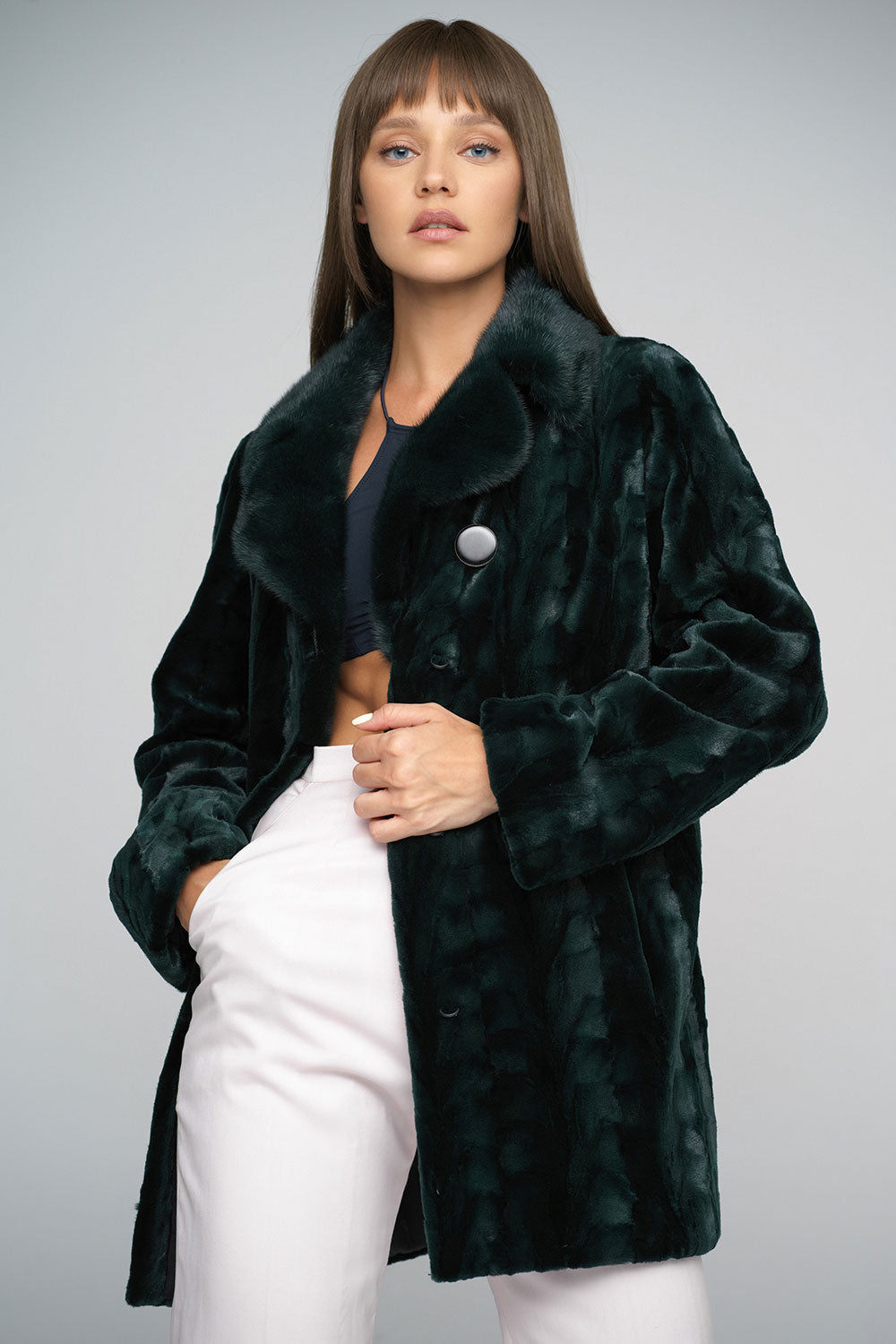 Olive Genuine Mink Fur Midi Coat-Fur Coats-Buy Me Fur Ltd-Olive-XS-Genuine Mink Fur-Urbanheer