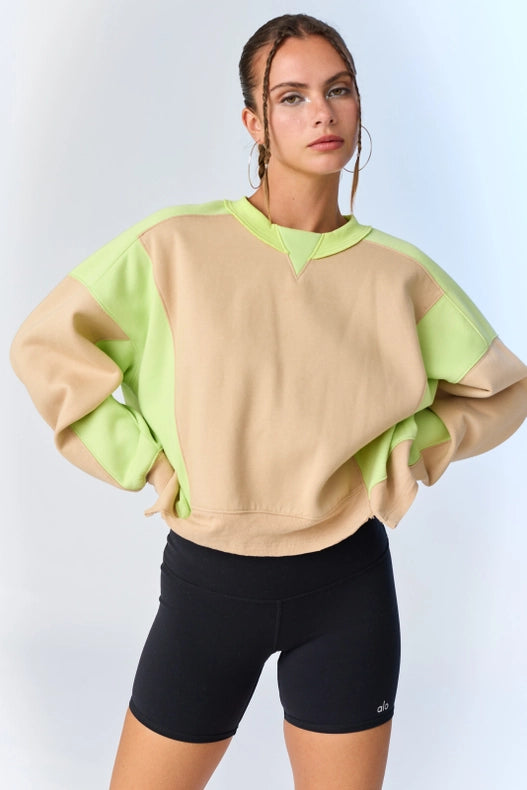 Olivia Contrast Pullover w/ Asymmetrical Hemline Taupe/Lime-Pullover-Papermoon-S-Urbanheer