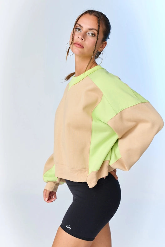 Olivia Contrast Pullover w/ Asymmetrical Hemline Taupe/Lime-Pullover-Papermoon-S-Urbanheer