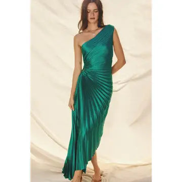 Olympia Asymmetrical Pleated Maxi Dress