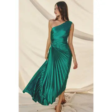 Olympia Asymmetrical Pleated Maxi Dress