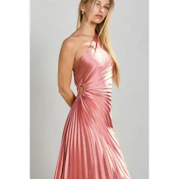 Olympia Asymmetrical Pleated Maxi Dress