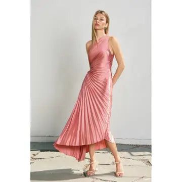 Olympia Asymmetrical Pleated Maxi Dress