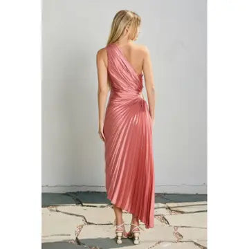 Olympia Asymmetrical Pleated Maxi Dress