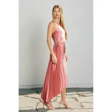 Olympia Asymmetrical Pleated Maxi Dress