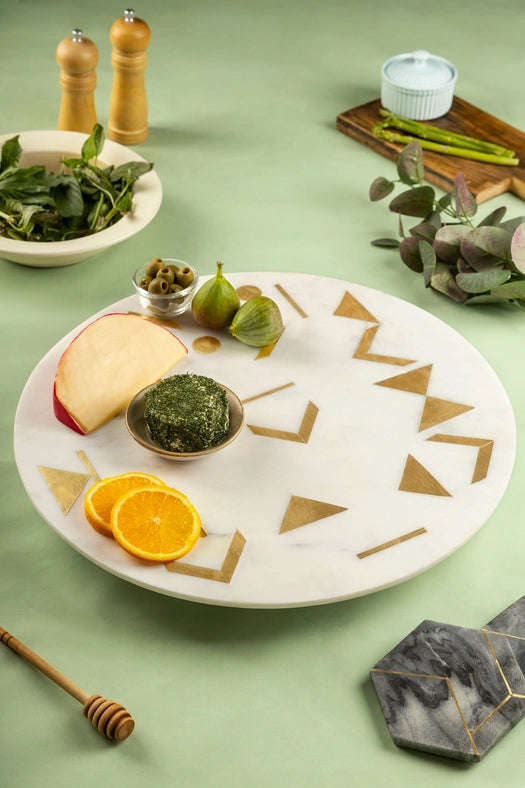 Olympia Marble Lazy Susan, 16"-Turn table-GAURI KOHLI-16 x 16 x 2 in (40.6 x 40.6 x 5.1 cm)-Urbanheer