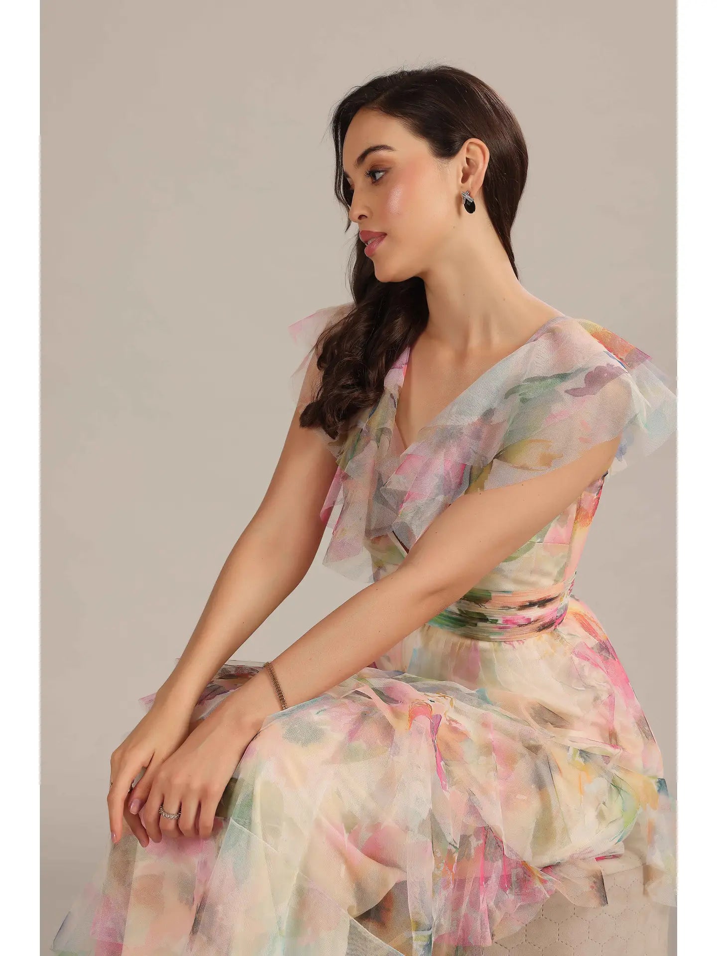 Olympia Maxi Dress in Cream Pink Floral from Lace & Beads exclusive at Urbanheer Olympia Maxi Dress in Cream Pink Floral from Lace & Beads exclusive at Urbanheer