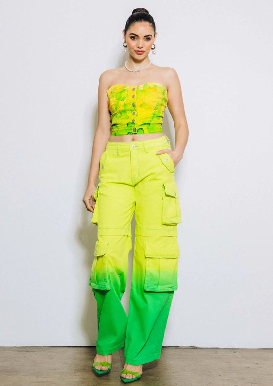 Ombre Color Cargo Wide Pants Lime