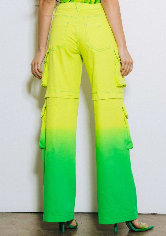 Ombre Color Cargo Wide Pants Lime