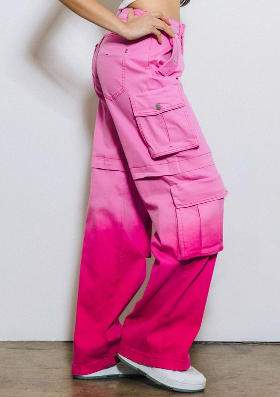 Ombre Color Cargo Wide Pants Pink-Pants-Vibrant M.i.U-S-Pink-Urbanheer