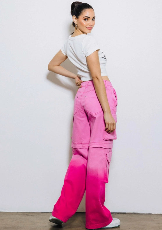 Ombre Color Cargo Wide Pants Pink