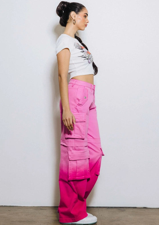 Ombre Color Cargo Wide Pants Pink-Pants-Vibrant M.i.U-S-Pink-Urbanheer
