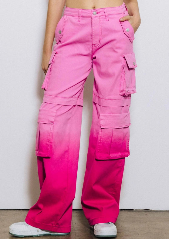 Ombre Color Cargo Wide Pants Pink-Pants-Vibrant M.i.U-S-Pink-Urbanheer