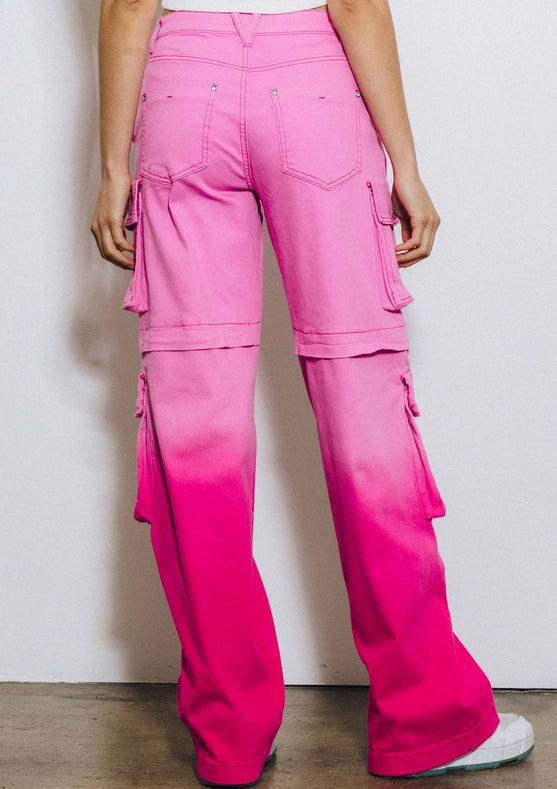 Ombre Color Cargo Wide Pants Pink