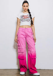 Ombre Color Cargo Wide Pants Pink-Pants-Vibrant M.i.U-S-Pink-Urbanheer
