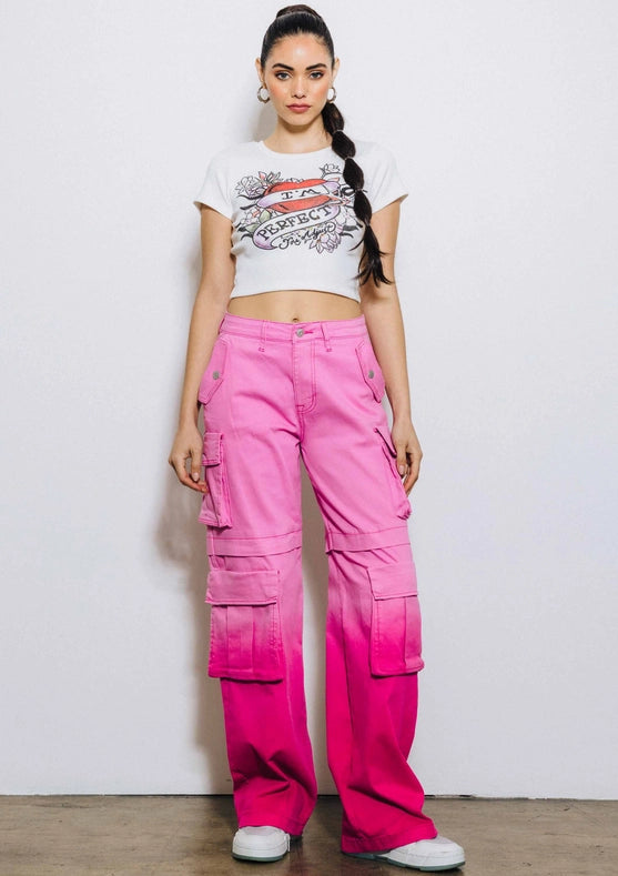 Ombre Color Cargo Wide Pants Pink-Pants-Vibrant M.i.U-S-Pink-Urbanheer