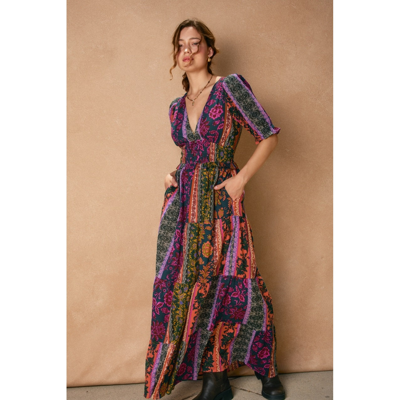 On the Road Cinched Waist Maxi Dress