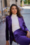 One Button Plain Velvet Fitted Jacket Purple-Jacket-Attentif Paris-S-Urbanheer