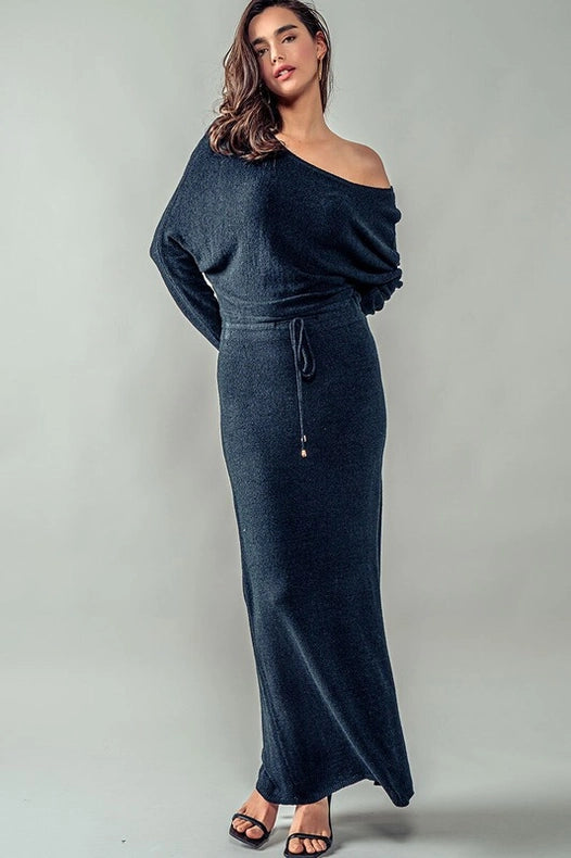 One Off Shoulder Maxi Rib Dress-Dress-Urban Daizy-S-BLACK-Urbanheer