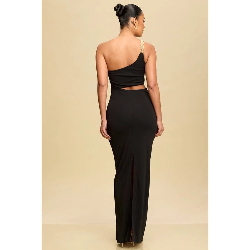 One S Gold Accent Jersey Dress BLACK-Dress-Luxxel-S-BLACK-Urbanheer