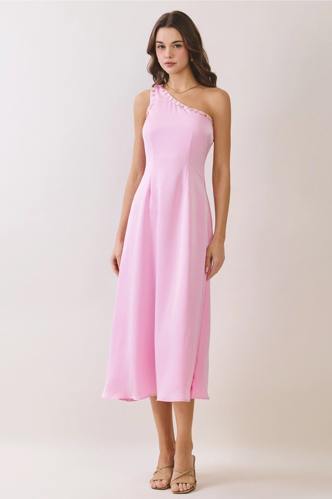 One Shoulder Button Detail Midi Dress