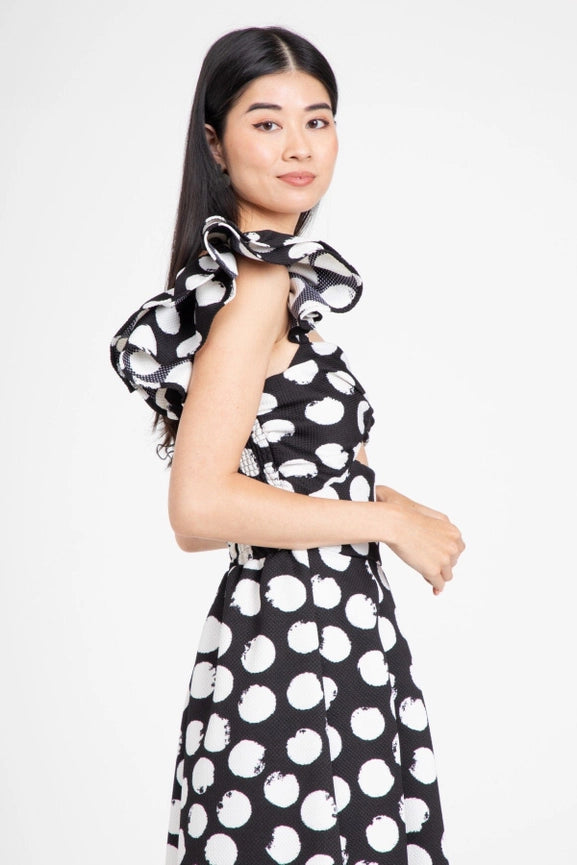 One Shoulder Dress – Black and White-Dress-Eva Franco-2-Urbanheer
