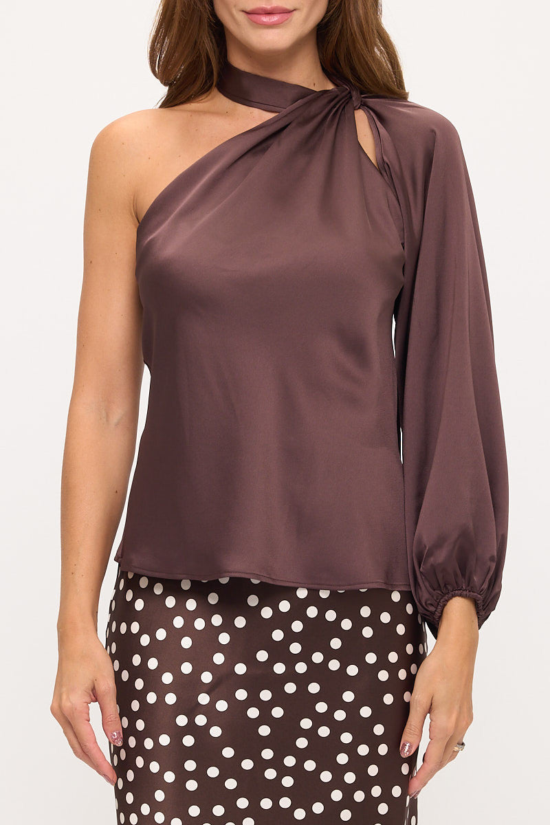 One Shoulder Long Sleeve Satin Top-1