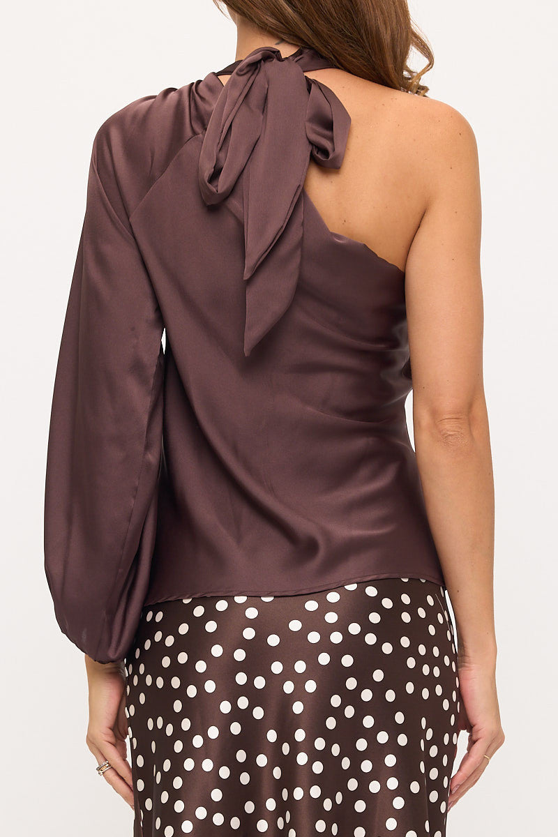 One Shoulder Long Sleeve Satin Top-3