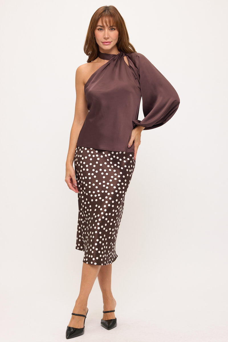 One Shoulder Long Sleeve Satin Top-4
