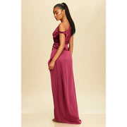 One Shoulder Open Skirt Satin Maxi Dress MAGENTA-Dress-Luxxel-S-MAGENTA-Urbanheer