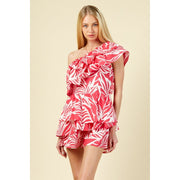 One Shoulder Ruffle Romper FUCHSIA-Romper-AZURA-S-FUCHSIA-Urbanheer