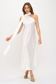 One Shoulder Satin Maxi Dress with Scarf Detail-Dresses-Reneecollection-Small-IVORY-Urbanheer
