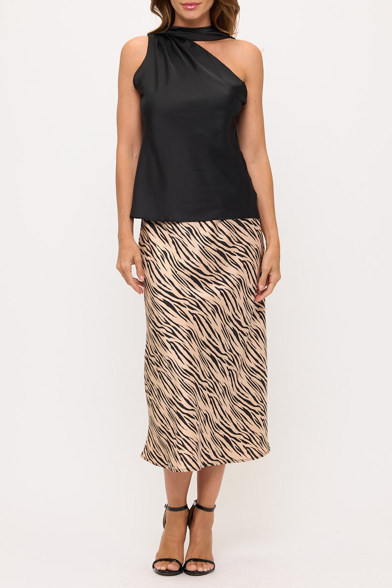 One Shoulder Satin Top w Scarf Detail-1