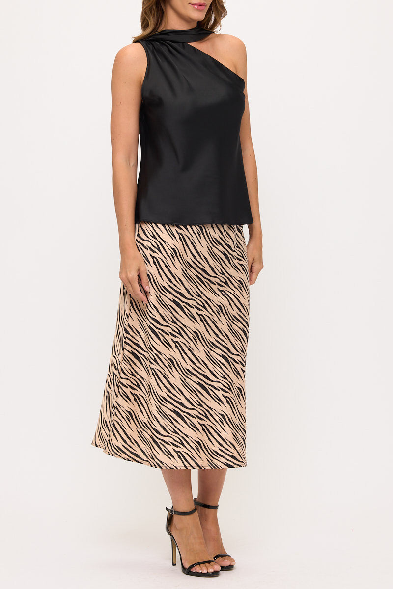 One Shoulder Satin Top w Scarf Detail-2