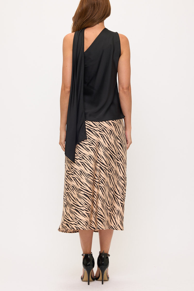 One Shoulder Satin Top w Scarf Detail-3