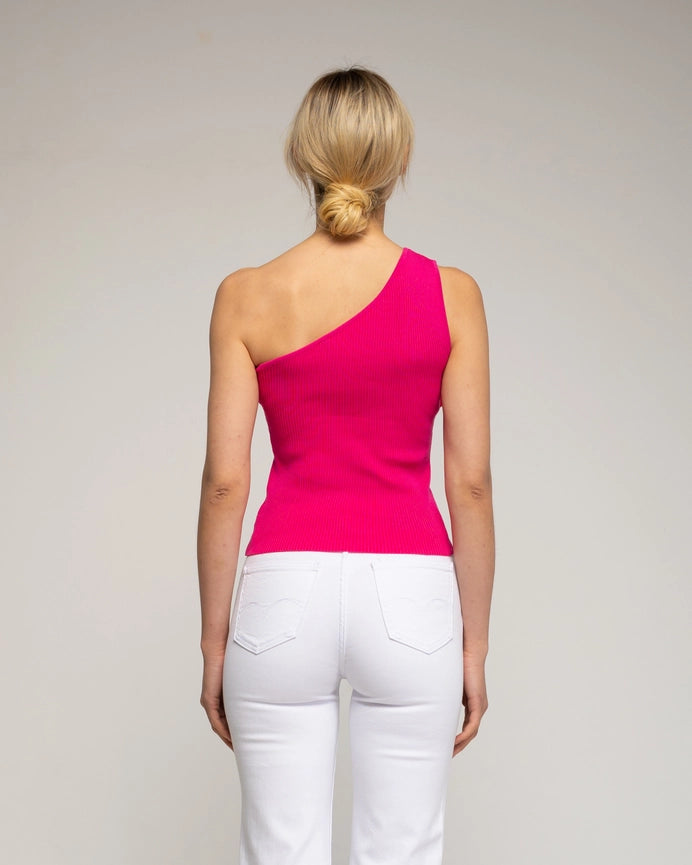 One-Sleeve Knit Top Fuchsia-Top-Tantra-YOUR-Fuchsia-Urbanheer