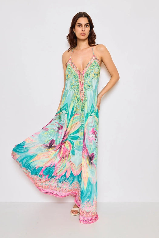 Open Back Long Dress with Rhinestones Blue-Dress-Frime-Blue-Urbanheer