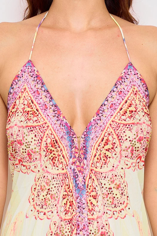 Open Back Long Dress with Rhinestones Yellow-Dress-Frime-Yellow-Urbanheer